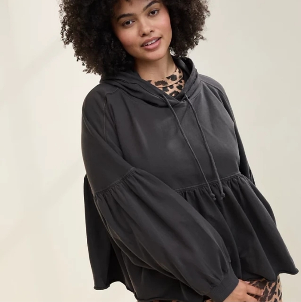 Aerie Black Peplum Hoodie Pullover Top NWT Sz Small